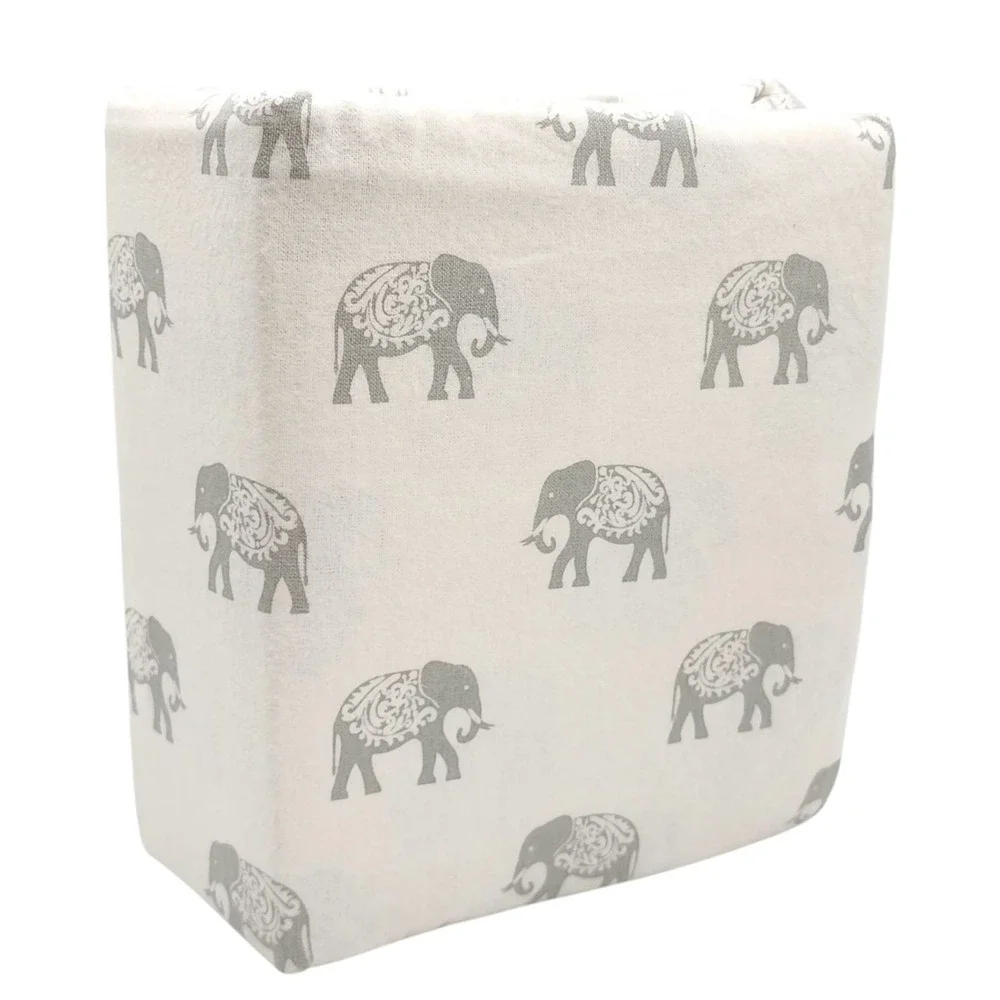 BIBB Home Twin Size Ivory Cotton Flannel Sheet Set‎ of 3pc With Gray Elephants